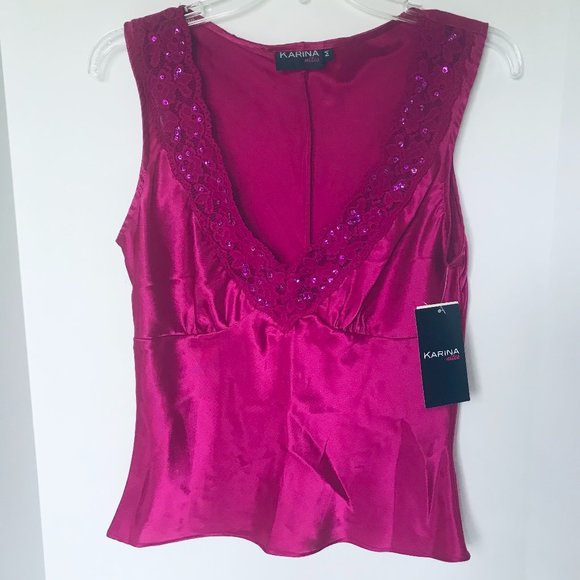 KARINA nites fuchsia sexy satin camisole top - Picture 4 of 8